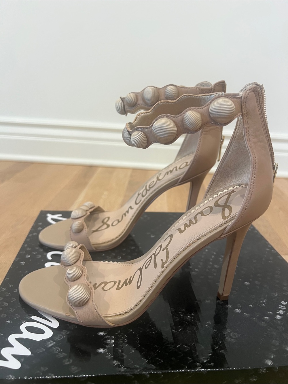 Sam Edelman Nude Beaded Ankle-Strap Sandals